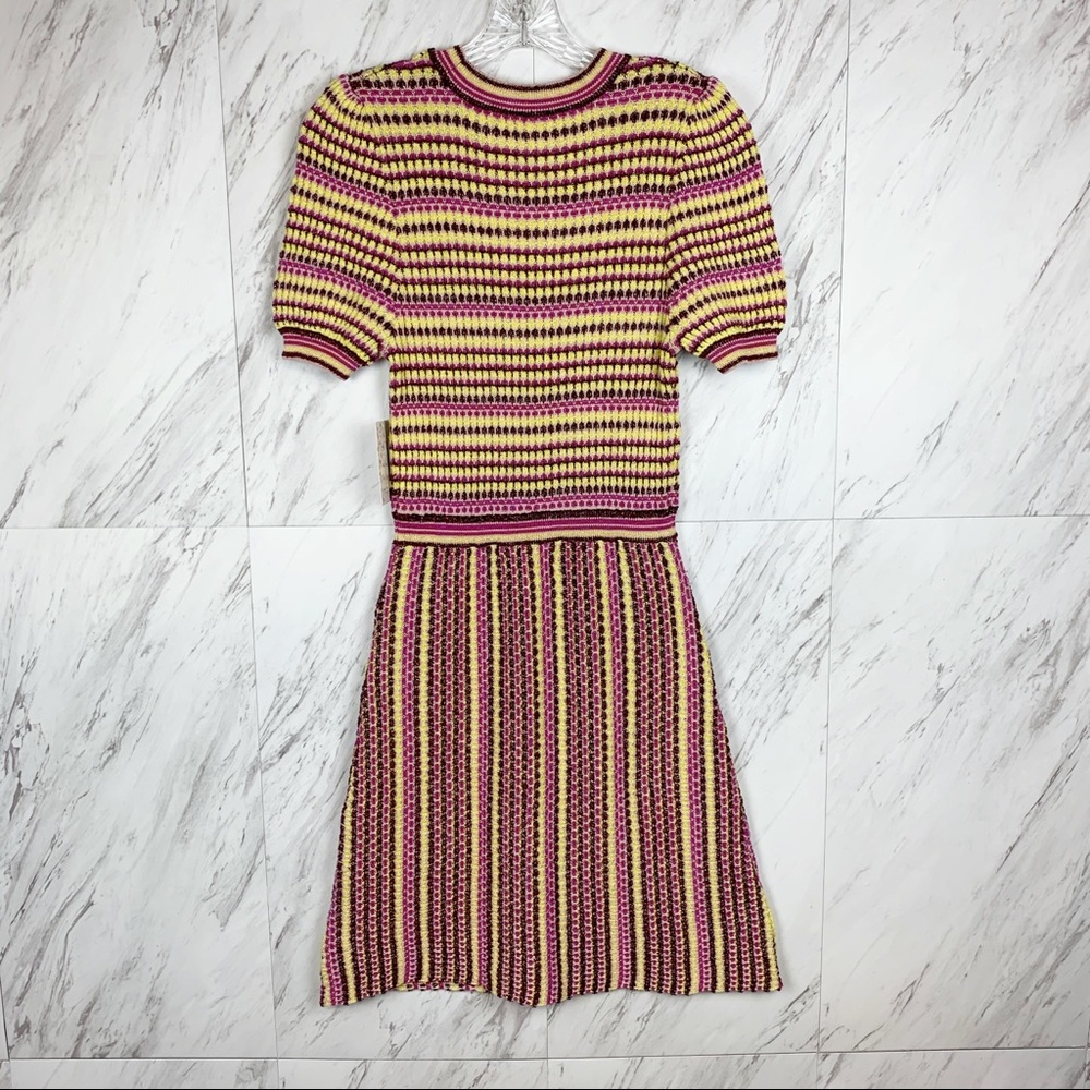 Free People Into You Mini Knit Dress S Retro Striped Dopamine Boho Colorful - Picture 3 of 8